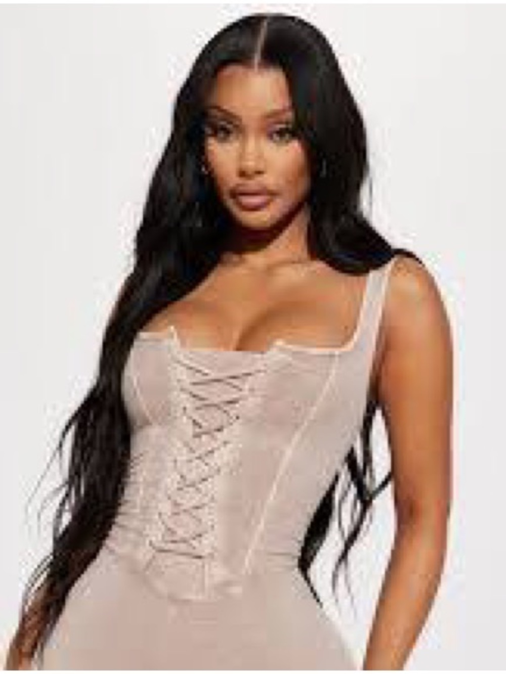Fashion Nova Lace-Up Corset Tank Top in Beige